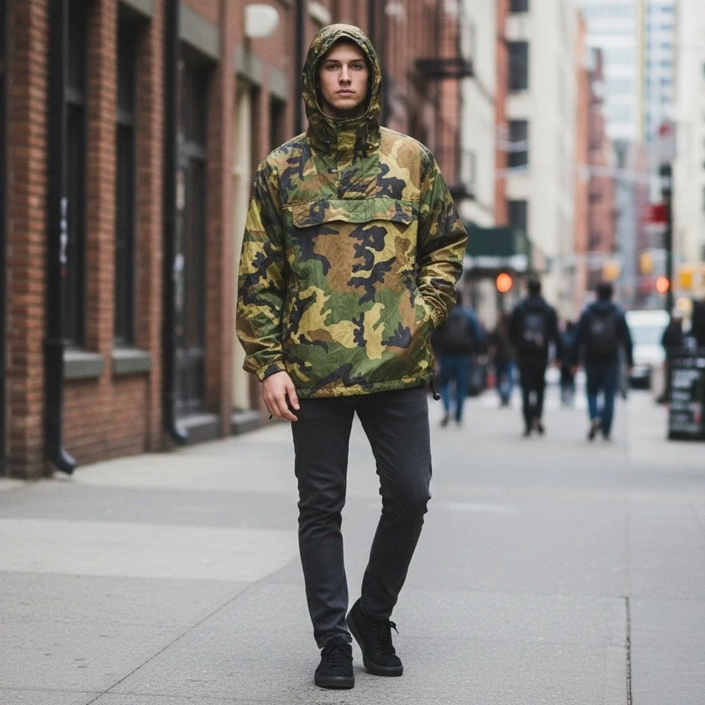 VTG STARDOM Camouflage Anorak‎ Jacket Hooded Pullover Lightweight Nylon Size M